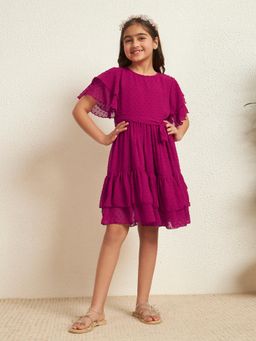Bugandbees - A-Line Bell Sleeves Self Design Dress