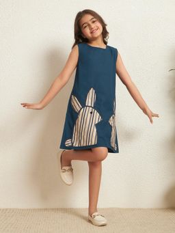 Bugandbees - Playful Bunny Cotton Teal Dress