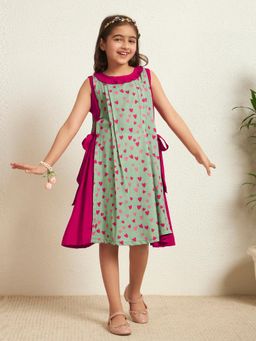 Bugandbees - A-Line Panel Green Dress