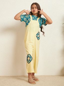 Bugandbees - Yellow Jumpsuit With Floral Short Top