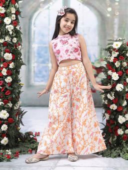 Little Bansi - Muslin Sleeveless Crop Top with Embroidered Palazzo - Pink