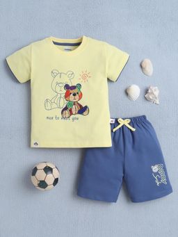 Bumzee - Boys Yellow and Blue Graphic Printed T-shirt and Shorts