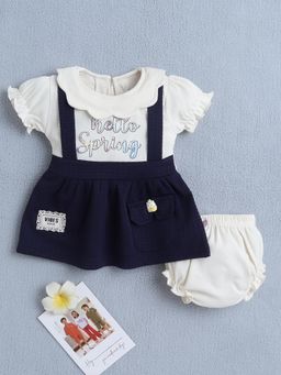 Bumzee - Girls Navy Blue-Cream Dress with Top and Bloomer