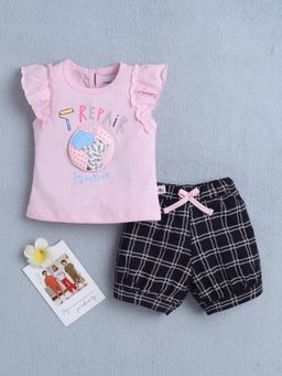 Bumzee - Girls Pink and Navy Blue T-shirt and Shorts