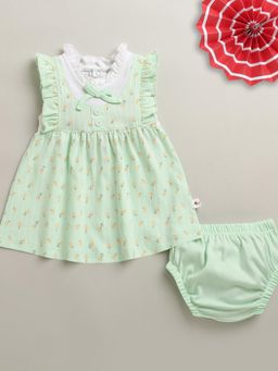 Bumzee - Girls Mint Green Printed Dress with Blommer