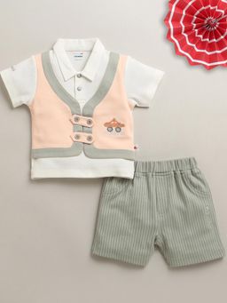Bumzee - Boys Multi-Color Polo T-shirt with Attached Jacket and Shorts