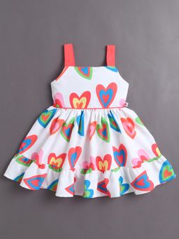 Bumzee - Girls White Sleeveless Polyester Heart Printed Dress