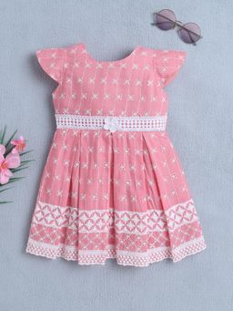 Bumzee - Girls Pink Poly Cotton Embroidered Dress