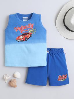 Bumzee - Boys Royal Blue Graphic Printed T-shirt and Shorts