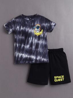 Bumzee - Boys Black Tie-Dye Half Sleeves T-shirt and Shorts