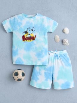 Bumzee - Girls Aqua Tie-Dye Half Sleeves T-shirt and Shorts