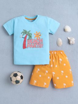 Bumzee - Boys Blue-Orange Graphic Printed T-shirt and Shorts