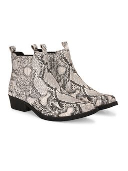 Delize - Off-White Snake Print Ankle Chelsea Boots for Mens