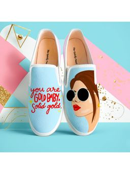 The Quirky Naari - Golden Baby Canvas Shoes Blue