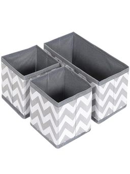House of Quirk - Wave Grey Storage Box Closet Dresser Cube Socks Scarves Drawer Organizer (Pack of 3)