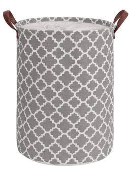 House of Quirk - Durable Leather Handle Collapsible Hamper Laundry Basket 48L - Grey