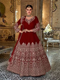 Odette - Beautiful Maroon Semi Stitched Anarkali Suit (Set of 3)