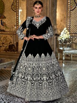 Odette - Modern Black Semi Stitched Anarkali Suit (Set of 3)