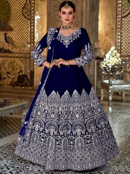Odette - Stylish Blue Semi Stitched Anarkali Suit (Set of 3)