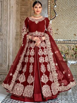 Odette - Designer Maroon Semi Stitched Anarkali Suit (Set of 3)