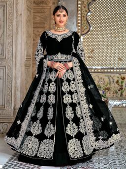 Odette - Beautiful Black Semi Stitched Anarkali Suit (Set of 3)