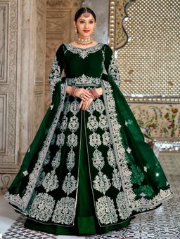 Odette - Stylish Green Semi Stitched Anarkali Suit (Set of 3)