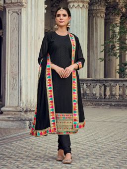 Odette - Modern Black Semi Stitched Straight Kurta (Set of 3)