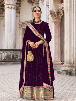 Odette - Designer Purple Semi Stitched Anarkali Suit (Set of 3)