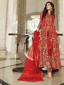 Odette - Beautiful Red Semi Stitched Anarkali Suit (Set of 3)