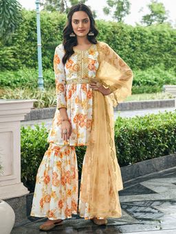 Odette - Designer White Semi Stitched Sharara (Set of 3)