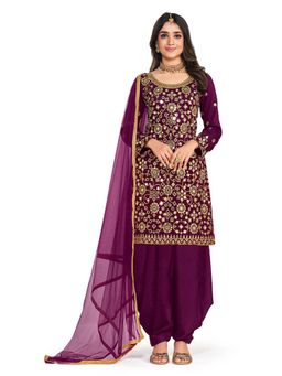 Odette - Stylish Purple Semi Stitched Patiala Suit (Set of 3)