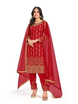 Odette - Beautiful Red Semi Stitched Straight Kurta (Set of 3)