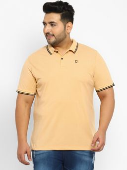 Urbano Plus - Men Skin Beige Solid Half Sleeve Cotton Polo T-shirt