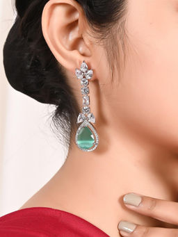 Ratnavali Jewels - American Diamond CZ Silver Plated Pink Mint Dangle Drop Earrings