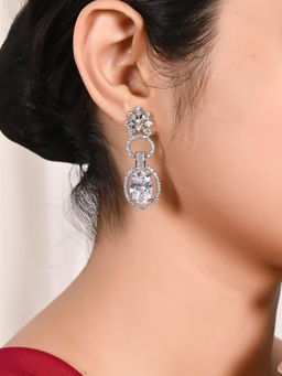 Ratnavali Jewels - American Diamond CZ Silver Plated White Dangle Drop Earrings