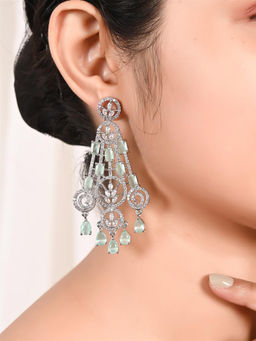 Ratnavali Jewels - American Diamond CZ Silver Plated Mint Green Traditional Dangle Drop Earrings