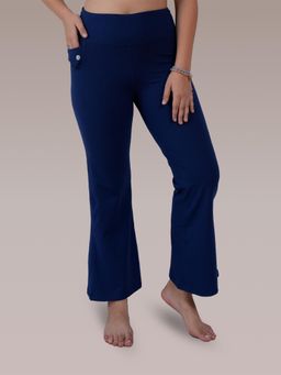SOIE - Womens Fit & Flared Pants With 4-Way Stretch & Compression Waistband Navy Blue