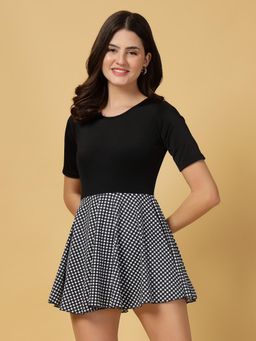 Cukoo - Padded Black Printed Swimsuit With Attached Knee Length Shorts