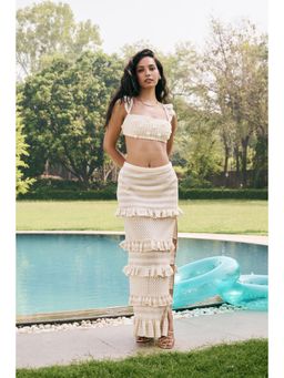 L'Ange - Irina Beige Crotchet Side-Slit Skirt