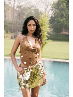 L'Ange - Brenda Golden And Brown Cover Up Top & Skirt (Set of 2)