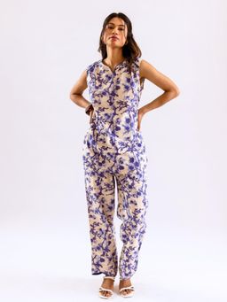 FEATHERS CLOSET - Blue Sapphire Printed Sleeveless Cotton Co-Ord (Set of 2)