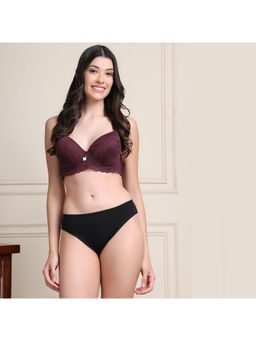 PrettyCat - Printed Lightly Padded T-Shirt Bra & Panty Burgundy (Set of 2)