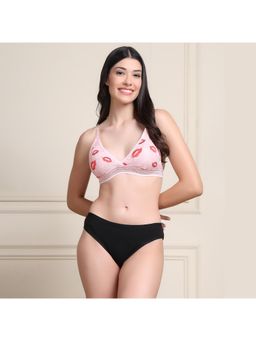 PrettyCat - Lightly Padded Kiss Lips Half Coverage Sexy Lace Bra And Panty Pink (Set of 2)