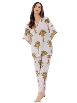 PIU - Kurti Style Pure Cotton 3/4Th Sleeves Floral Print Co-Ord - White (Set of 2)