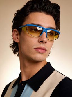 Guess - Men UV Protected Half Rim Yellow Lens Rectangle Sunglasses (62)