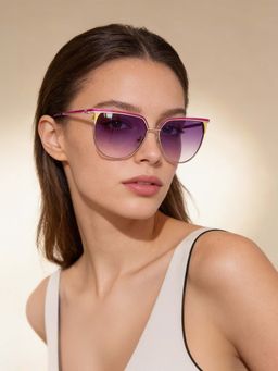 Guess - Women UV Protected Full Rim Purple Lens Butterfly Sunglasses (58)
