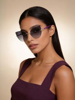 Guess - Women UV Protected Rimless Grey Lens Cat Eye Sunglasses (57)