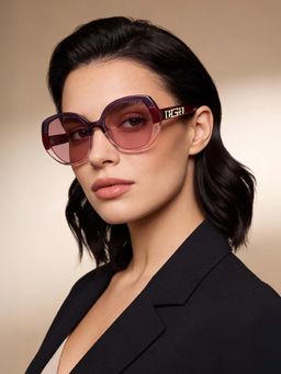 Guess - Women UV Protected Full Rim Brown Lens Irregular Sunglasses (55)