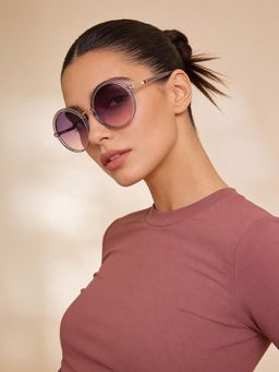 Guess - Women UV Protected Full Rim Purple Lens Round Sunglasses (57)