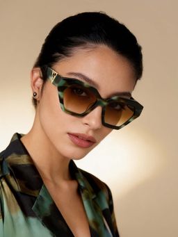 Guess - Women UV Protected Full Rim Brown Lens Irregular Sunglasses (55)